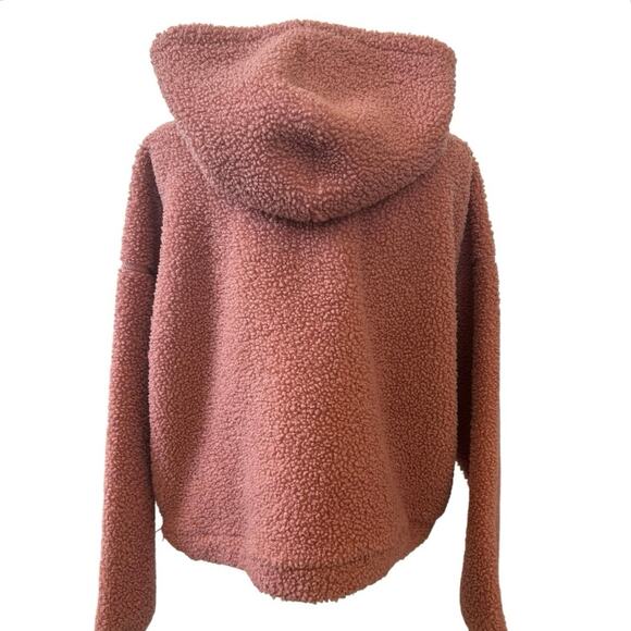 Wild Fable Rose Gold Pink Half-Zip Sherpa Hooded Jacket Large - Picture 2 of 4